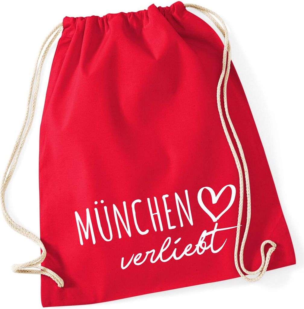 Huuraa Turnbeutel München verliebt 12 Liter Classic Red Baumwolle Rucksack Geschenkidee