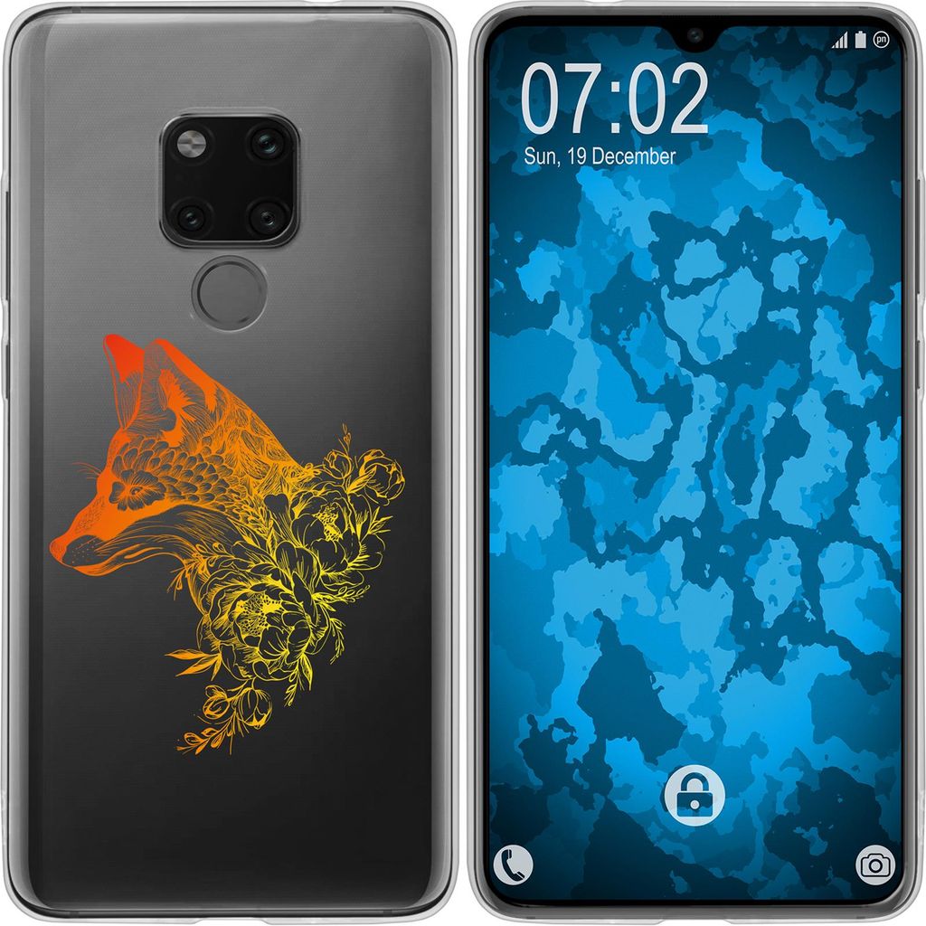 PhoneNatic Case kompatibel mit Huawei Mate 20 Silikon-Hülle Floral Fuchs M1-2