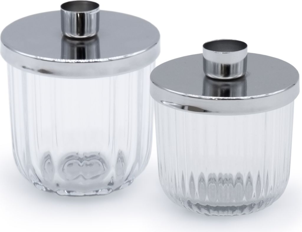 Kerzenhalter mit Glas für Stabkerzen - 2er Set - Farbe: silber (groß + klein)