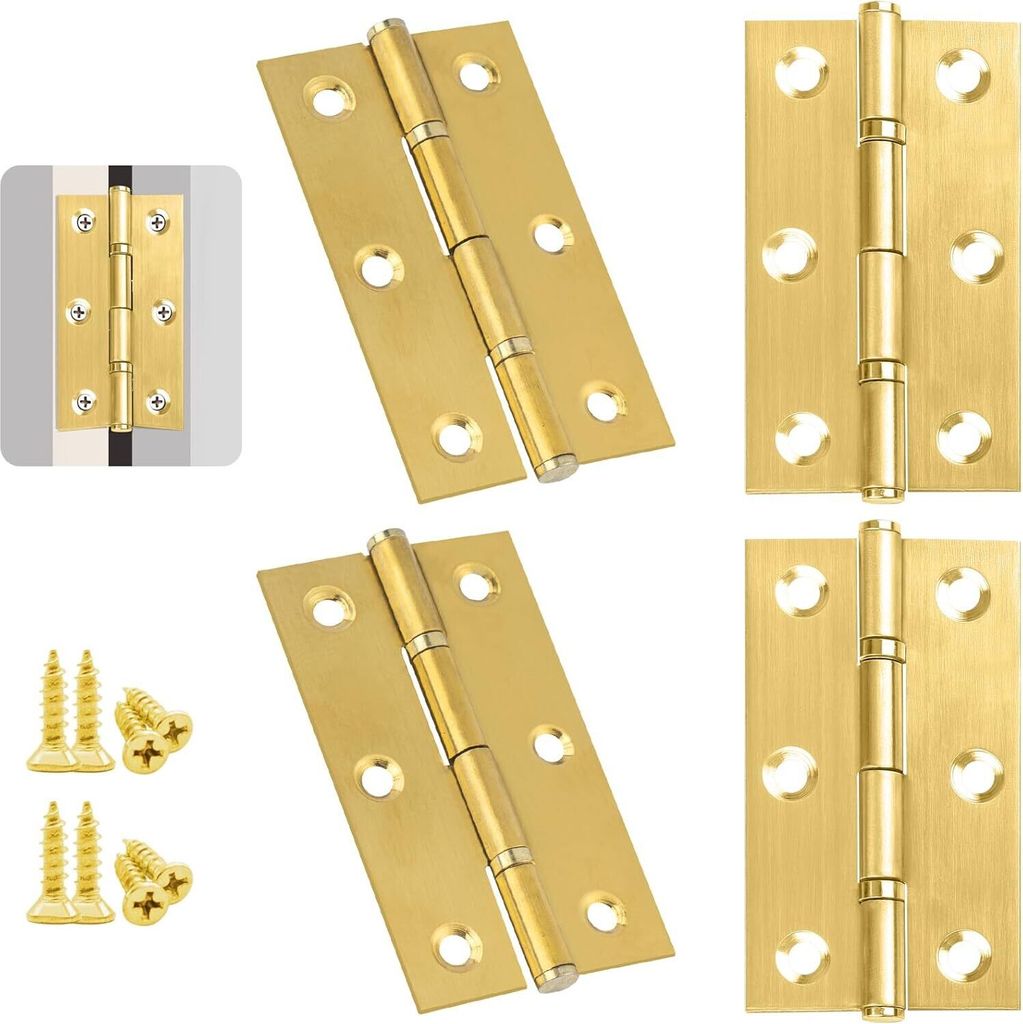 Anstore 4 Stück Edelstahl Türscharniere Gold 75 x 40 mm Große Hochleistungsscharniere Verstellbare Möbelbeschläge mit Schrauben für Holztür ...