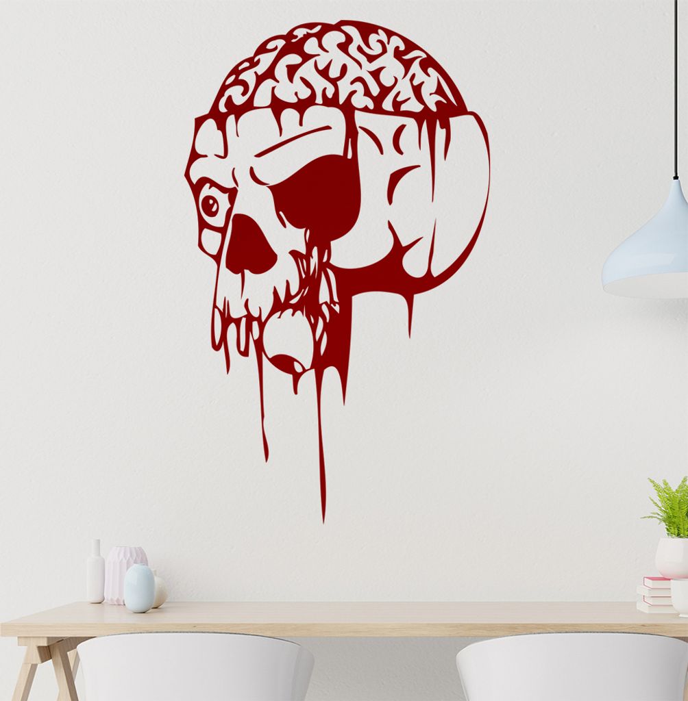 Gehirn Schädel Wandtattoo in 6 Größen - Wandaufkleber Wall Sticker - Dekoration, Küche, Wohnzimmer, Schlafzimmer, Badezimmer