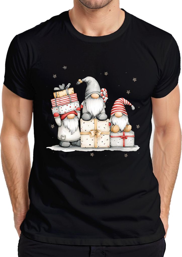 Weihnachtswichtel Geschenke Zuckerstange Sterne Niedlich Retro Herren T-Shirt, Schwarz, XL