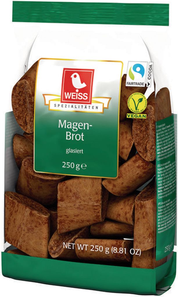 Weiss Magenbrot braune Lebkuchen Rauten mit Kakao Glasur Produktbild 