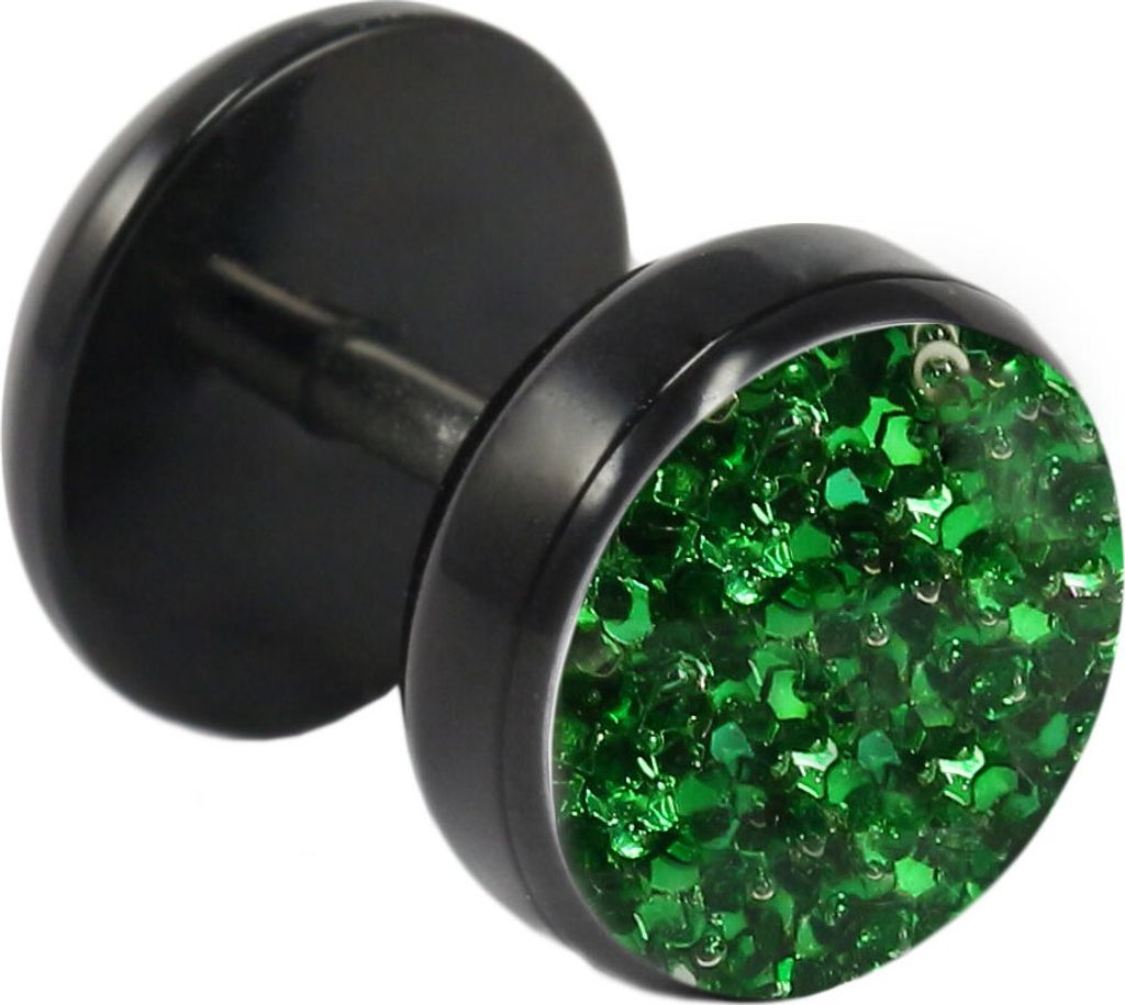 Fake Plug Ohrstecker schwarz Glitterline in verschiedenen Farben und Größen Farbe - Dunkelgrün Größe - 6 mm