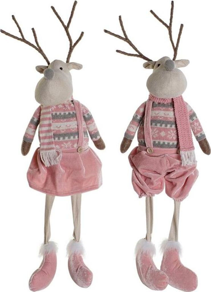 Weihnachtsschmuck DKD Home Decor Weiß Braun Rosa Rentier 17 x 14 x 63,5 cm (2 Stück)