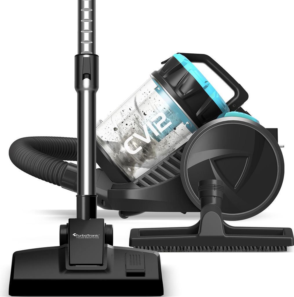 TurboTronic Zyklon Staubsauger - CV12 – brachiale 18kPa Saugkraft ohne Beutel, inkl. Parkettdüse & 2x HEPA-Filter, kleiner Trockensauger für Pa...
