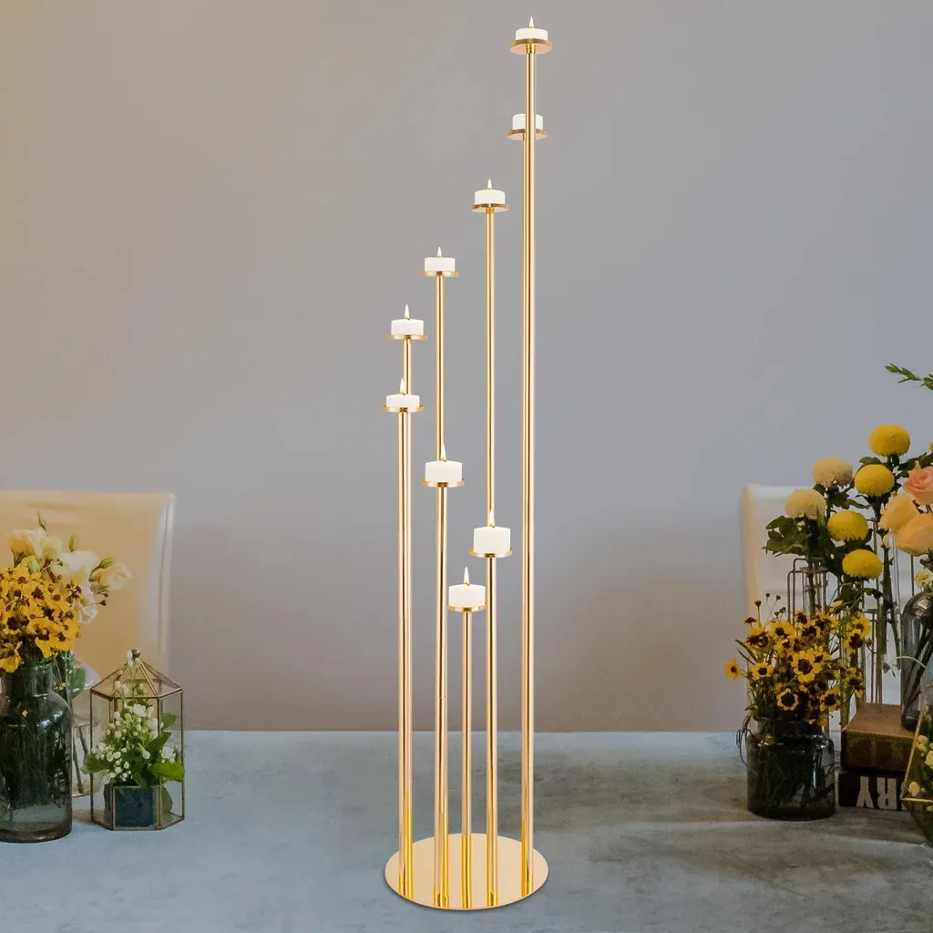 Chandelier de mariage doré 9 branches pour centre de table chic - 7