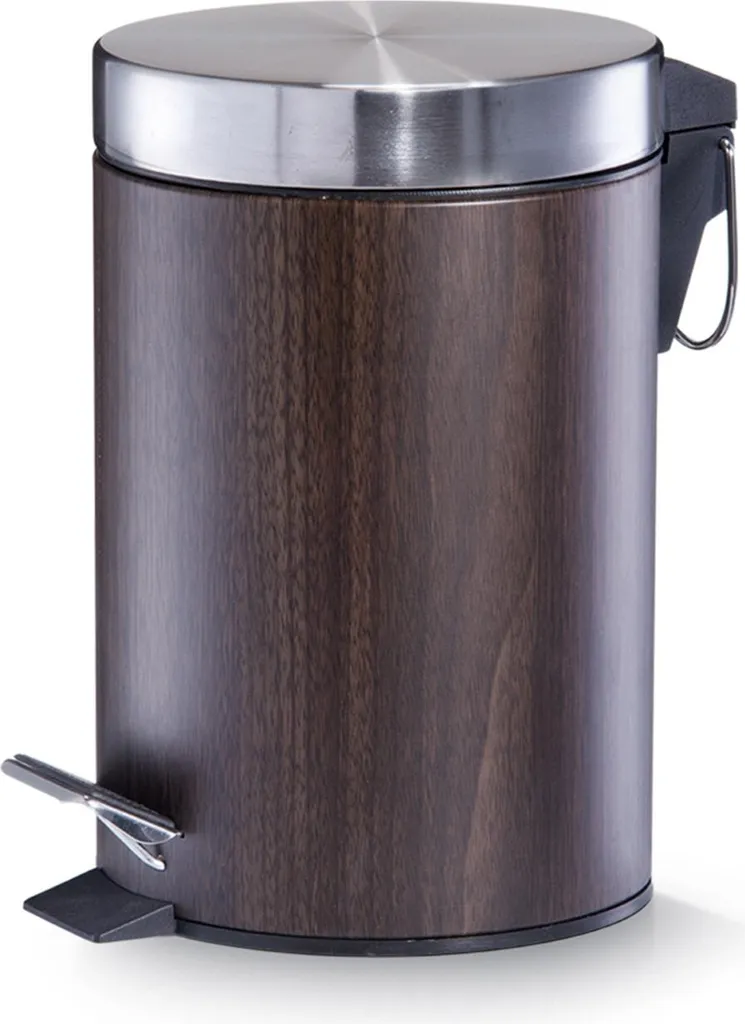 Poubelle en métal 3L avec décor noyer et pédale par la marque Zeller