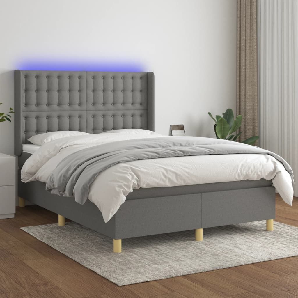 Maison Exclusive - Boxspringbett mit Matratze & LED Dunkelgrau 140x190 cm Stoff