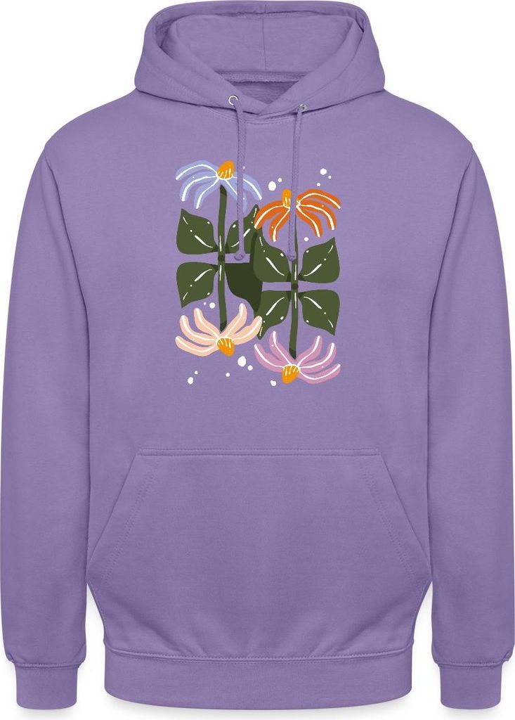 Spreadshirt Bunte Retro Blumen Illustration Im Boho Stil Uni Hoodie, XL, Lavendel