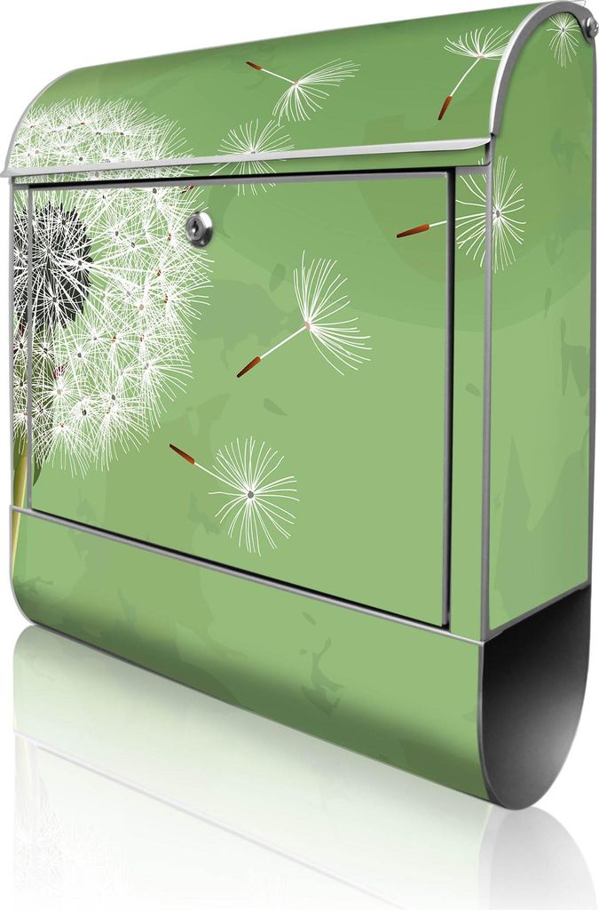 banjado Design Briefkasten Stahl silber mit Zeitungsfach pulverbeschichtet "Pusteblume 3" 38x46x12,5cm & 2 Schlüssel - Postkasten A4 Einwurf inkl....
