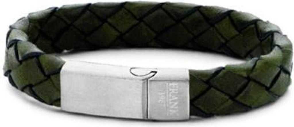 Frank 1967 7FB 0223 Stalen Heren Armband met Leer - Gevlochten - Lengte 21 cm - Groen