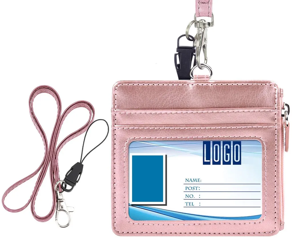 Étui porte-carte d'identité or rose avec 4 compartiments et zip sécurisé