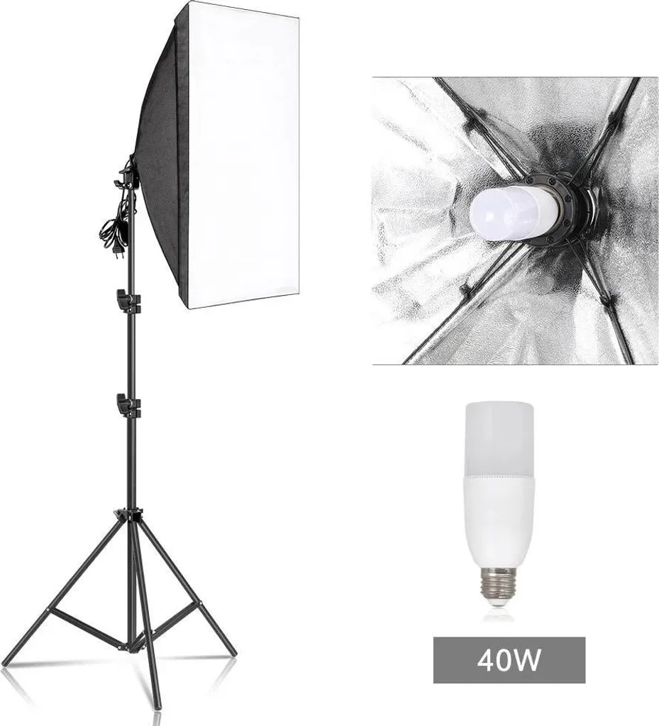 Éliminez les ombres : Kit boîte à lumière photo 40W et pied de studio
