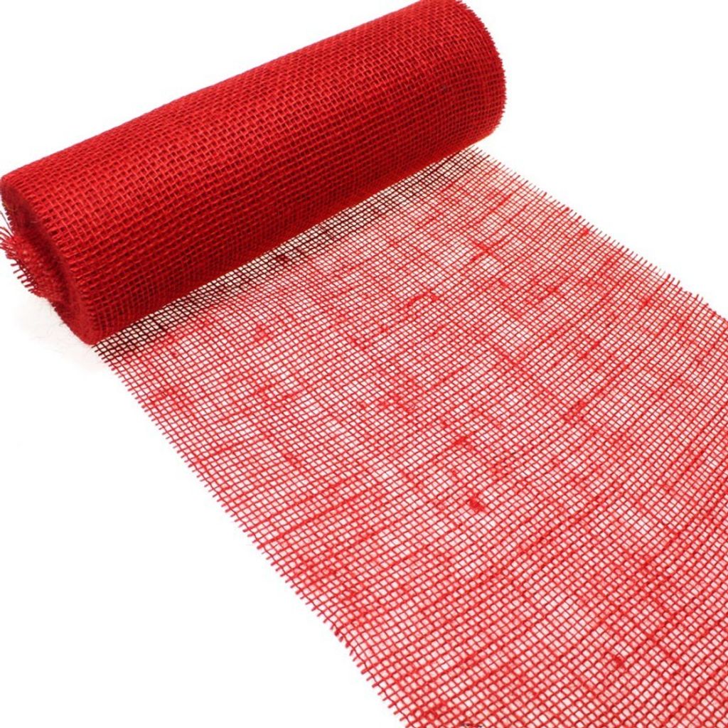 10m Tischläufer Tischband Jute 30cm breit Gitterband, Farbe:rot