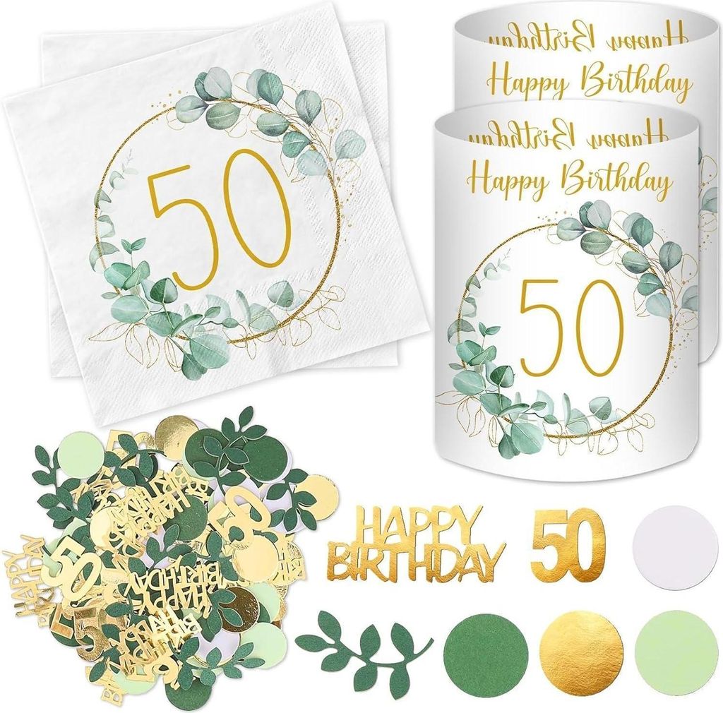 Servietten Windlicht Konfetti 50. Geburtstag Deko Grün Produktbild 