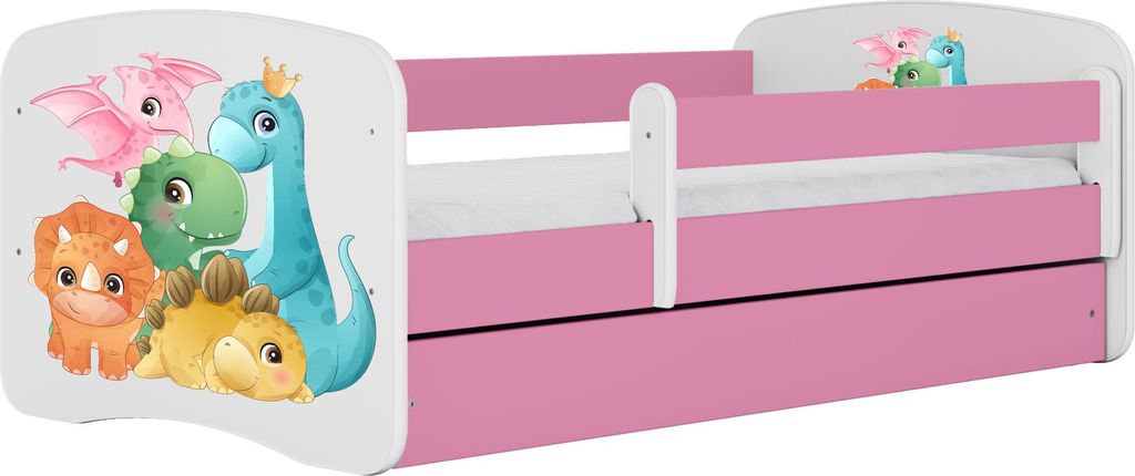 Kinderbett Rosa 70x140 80x160 80x180 cm – mit Matratze, Rausfallschutz und Schublade – Jugendbett für Mädchen – Stabil und Sicher – Dinos...