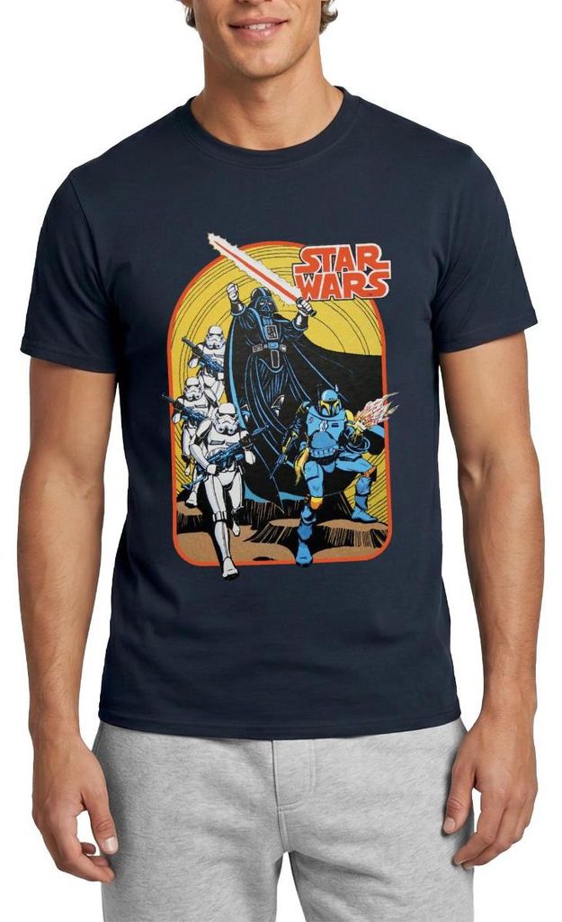 Star Wars Retro Darth Vader Und Stormtrooper Männer T-Shirt, S, Navy