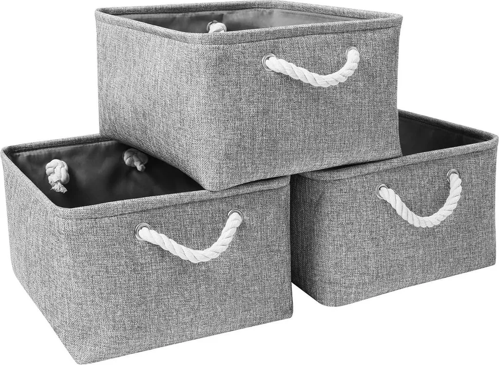Boîte de Rangement Grise Pliable avec Poignée - Lot de 3 Grands Formats