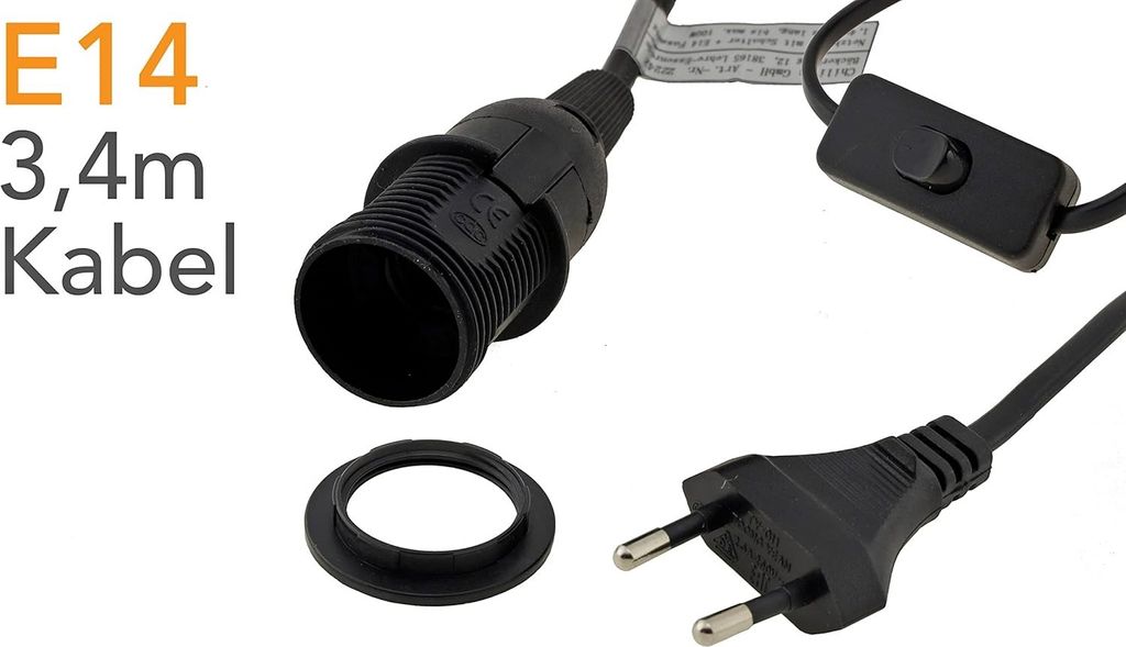 Kabel sieciowy ChiliTec z przełącznikiem i gniazdem E14 o Zdjęcie produktu 