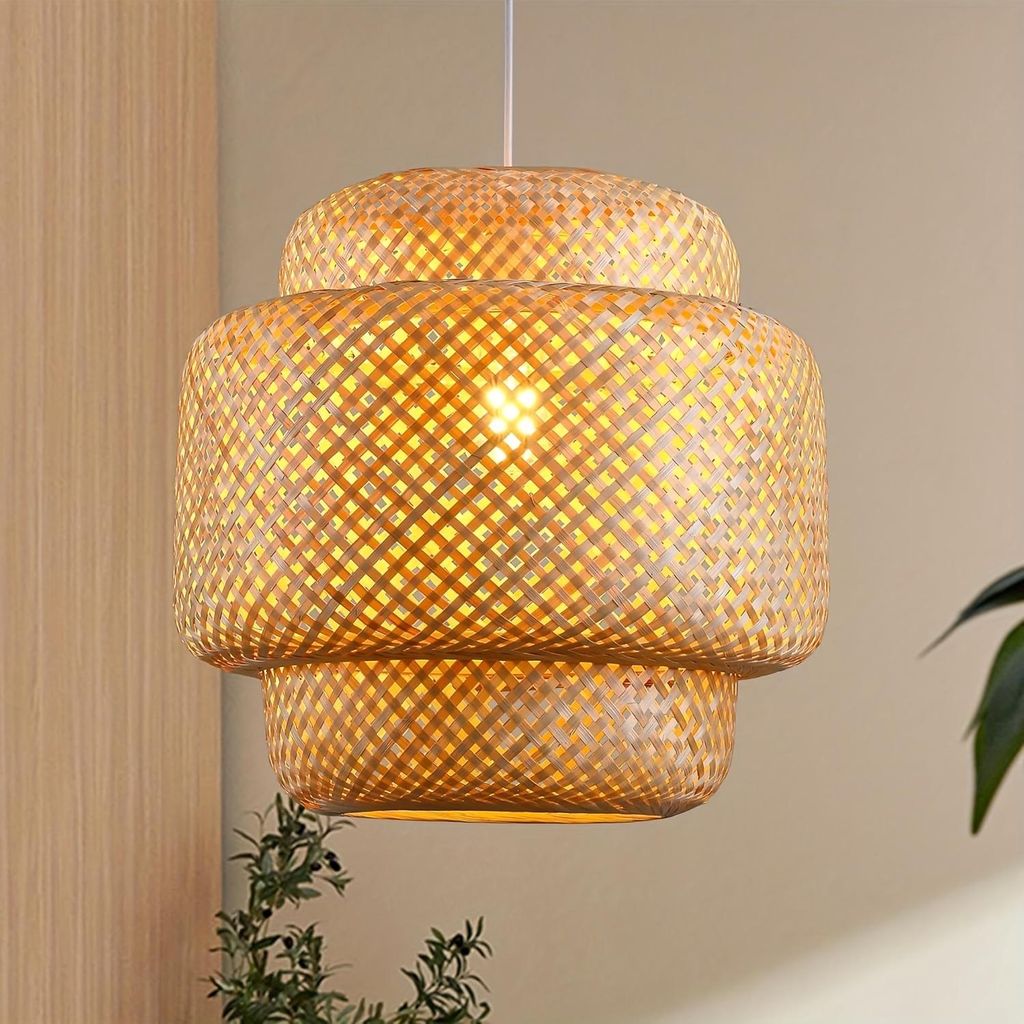 JDONG Pendelleuchte Rattan Hängeleuchte Lampenschirm Boho Produktbild 
