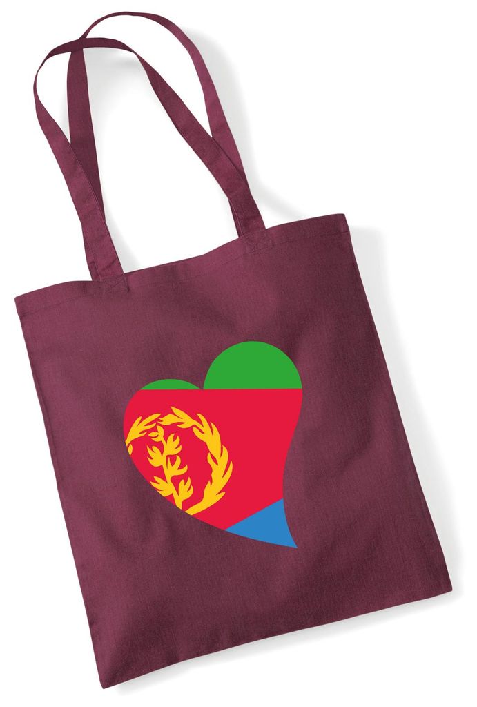 Huuraa Jutebeutel Eritrea Flagge Herz 10 Liter Burgundy Baumwolle Tasche Geschenkidee