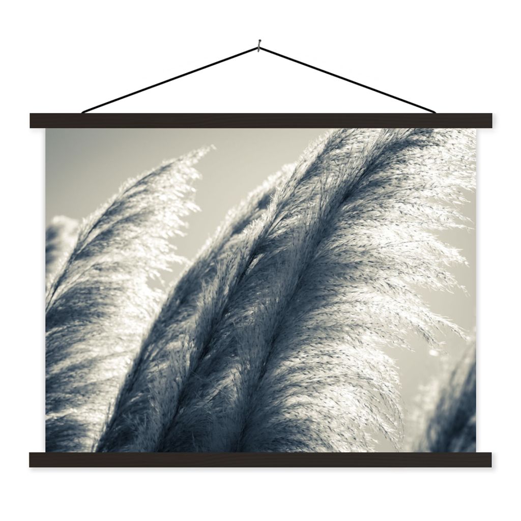 MuchoWow Textilposter Pampasgras - Schwarz - Weiß - Natur 40x30 cm mit schwarzem Rahmen - Dekorationen