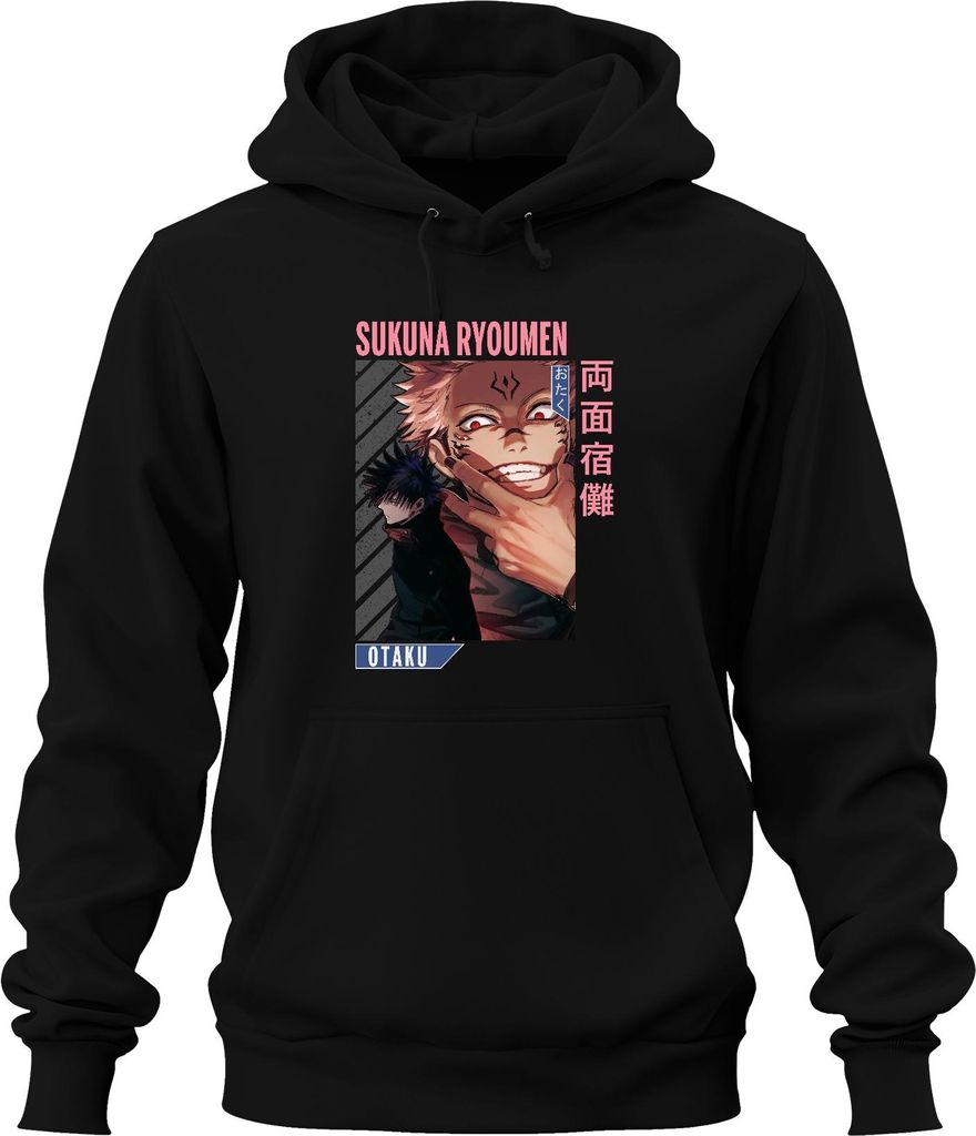 Sukuna Ryoumen Jujutsu Kaisen Dämon Rotaugen Otaku Anime Ästhetik Uni Hoodie Kapuzenpullover, Schwarz, L