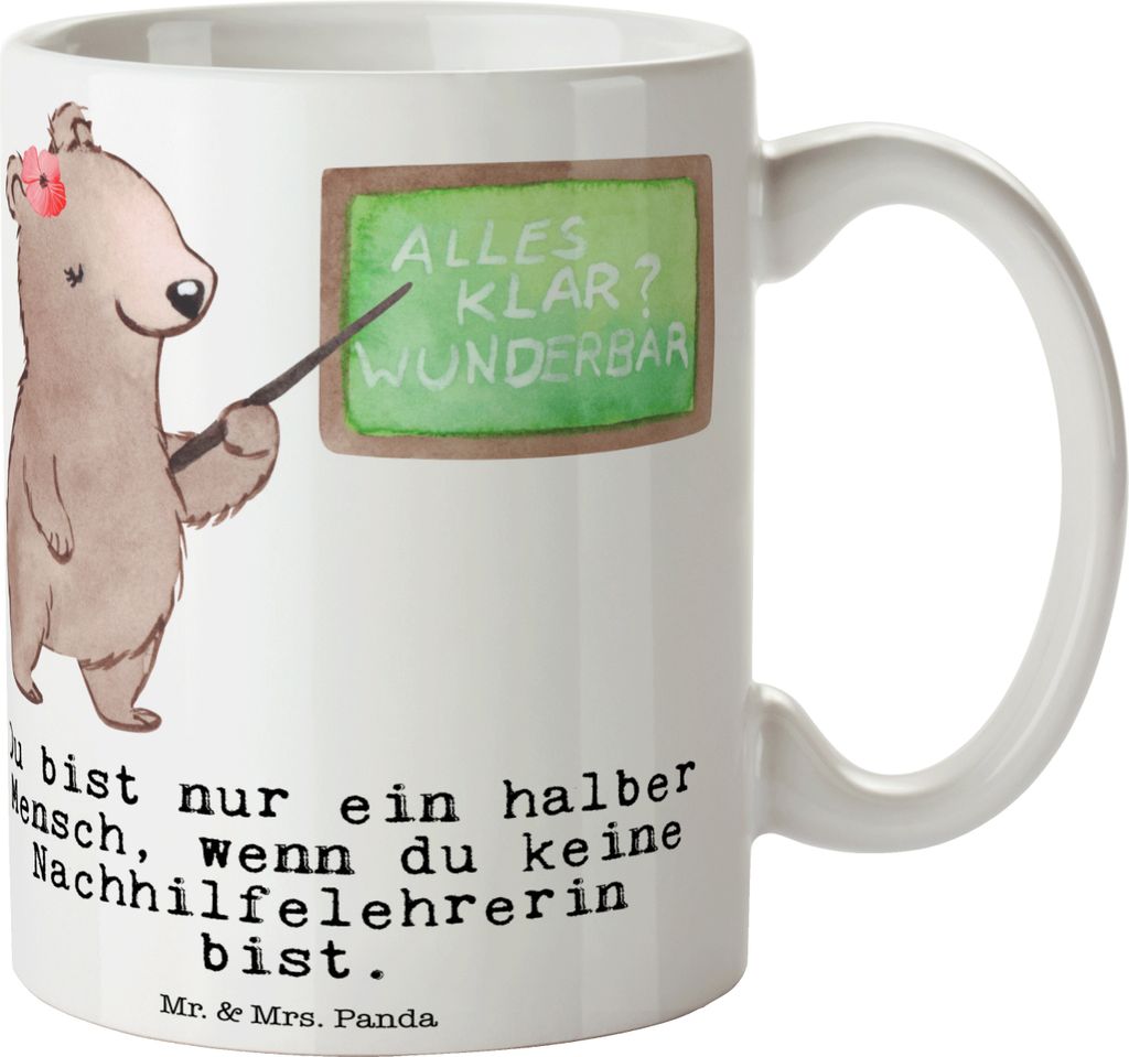 Mr. & Mrs. Panda Becher Nachhilfelehrerin Herz - Weiß - Geschenk, Kaffeetasse, Lustig, Spruch, Keramiktasse, Nachhilfeunterricht, Tasse, Teetasse,...
