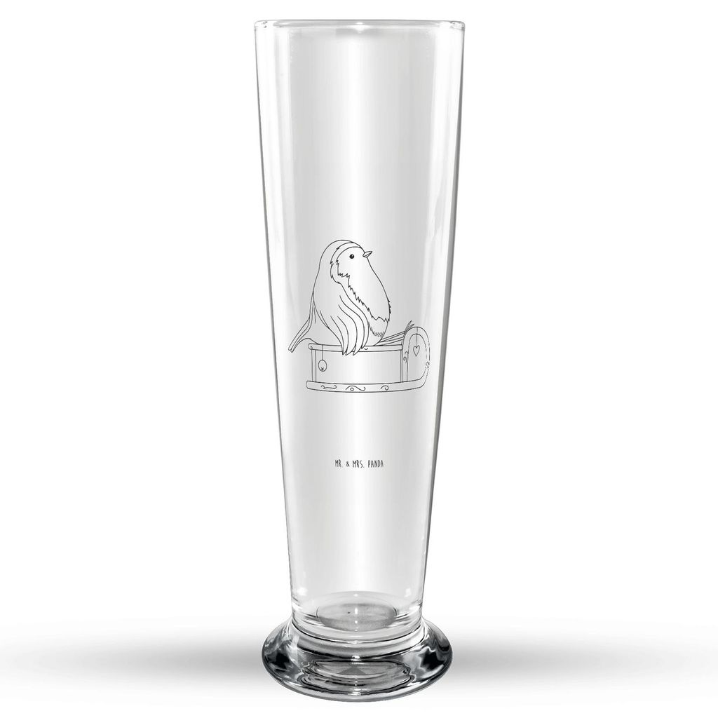 Mr. & Mrs. Panda Bierglas Rotkehlchen Schlitten - Transparent - Geschenk, Vogel, Weihnachten, Bierbecher, Glasbierglas, Bier Glas, Trinkglas, Glasb...