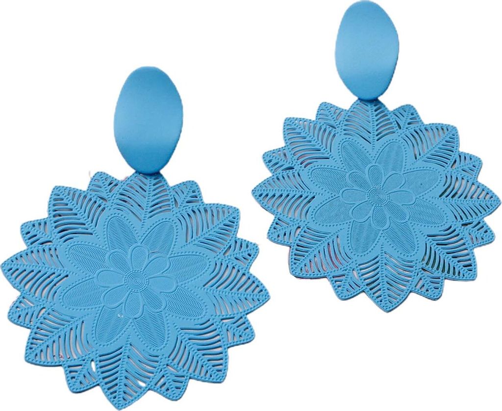 1 Paar Damen-Ohrringe, aushöhlen, Blumenform, Schmuck, Vintage-Stil, übertriebene Tropfenohrringe für Bankett-Blau