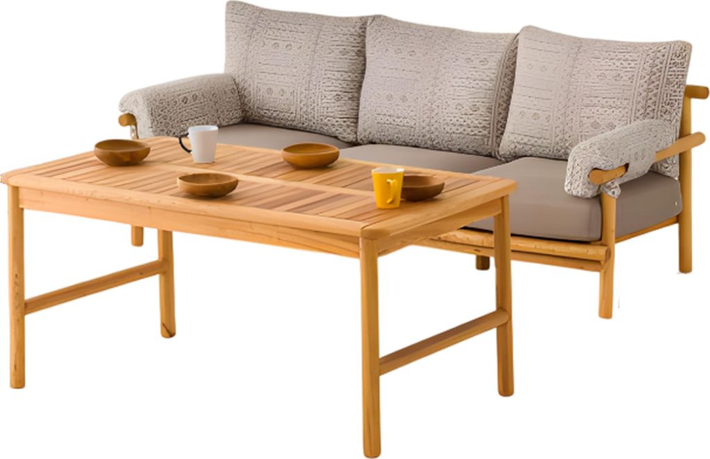 Gartenmöbel Set aus Holz und Textil in Beigeton, stilvoll