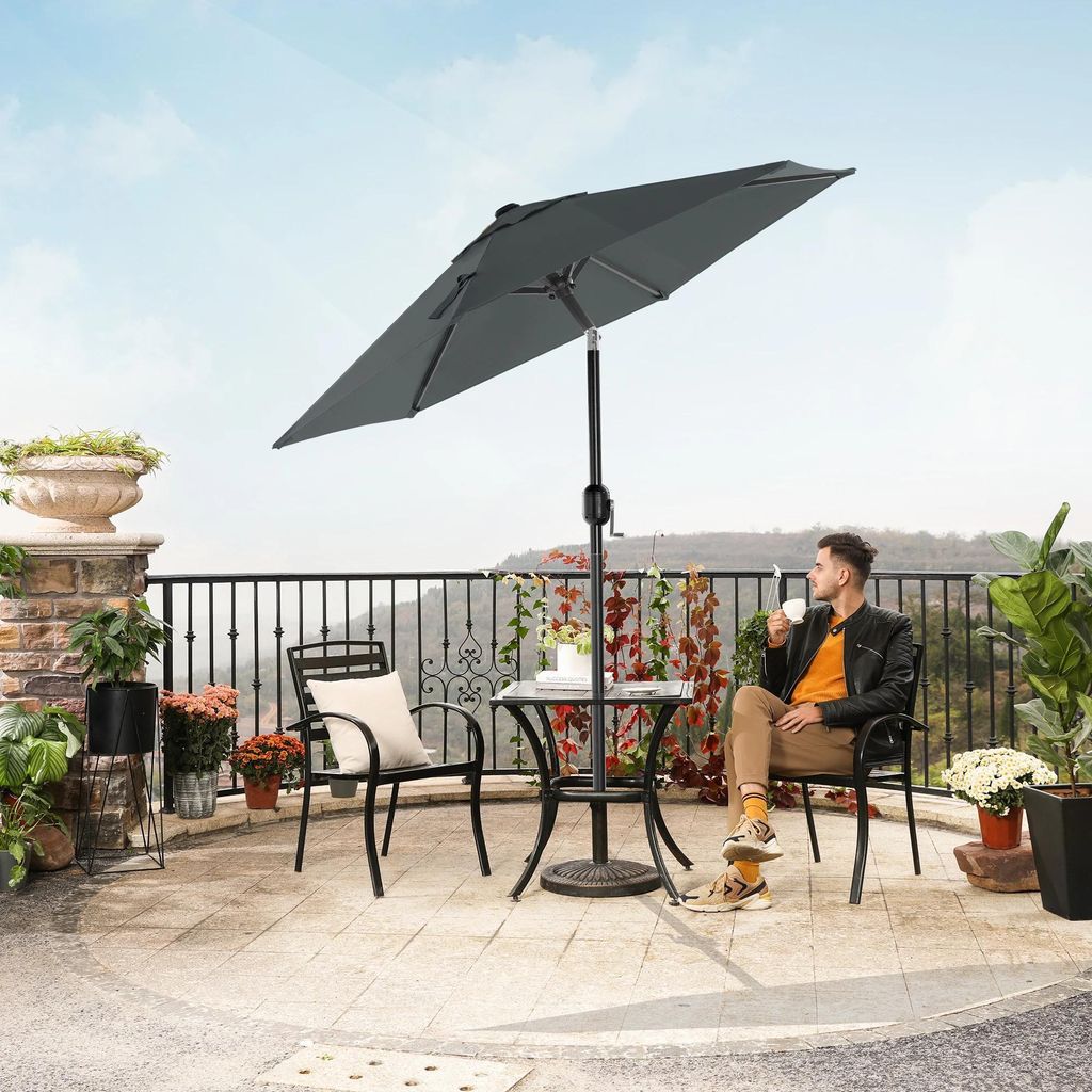 Strandsonnenschirm - Sonnenschirm - 210 cm Durchmesser - UPF 50+ UV-Schutz - 30° Neigung beidseitig - Kurbel zum Öffnen/Schließen - Grau