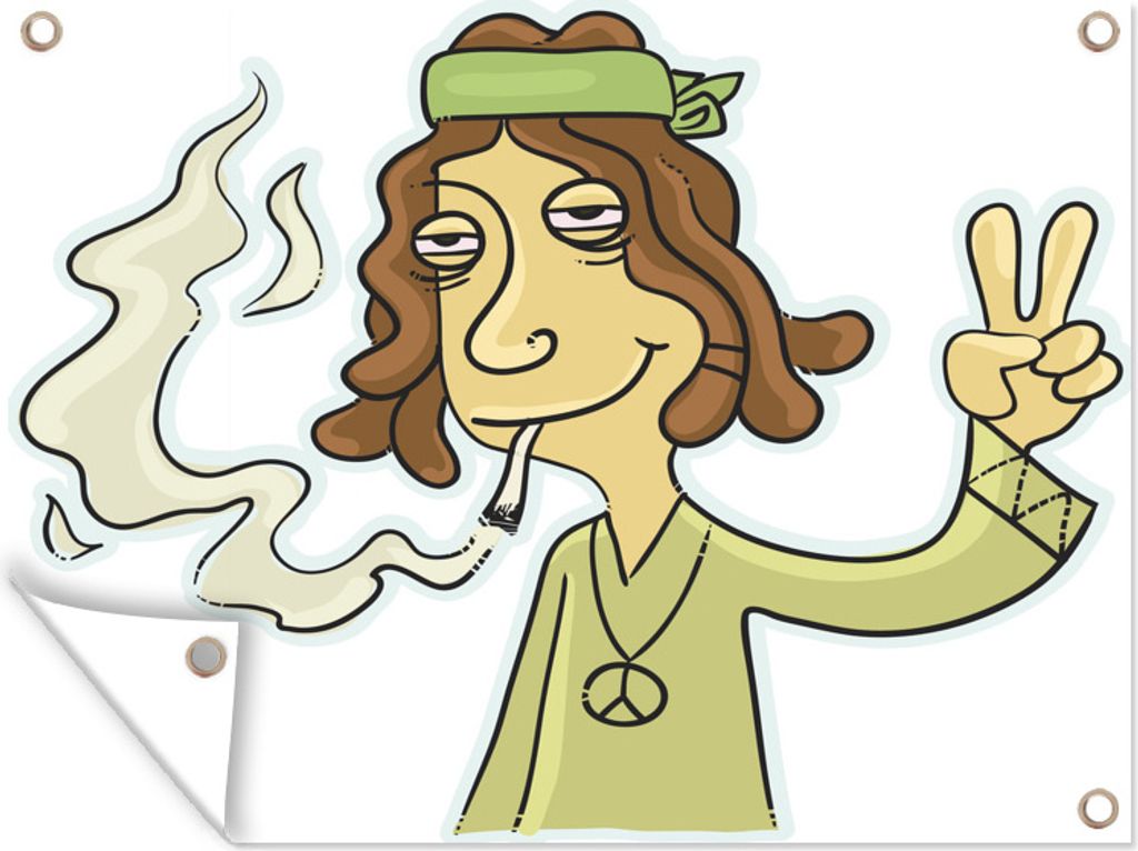 MuchoWow 80x60 cm Outdoor-Poster Gartendeko Sichtschutz Garten Poster für den Garten Eine Illustration eines Hippies, der Cannabis raucht