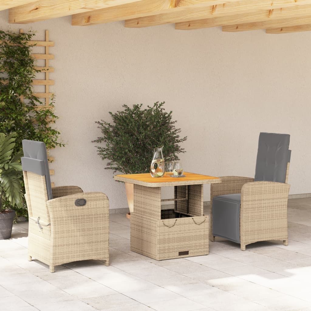 Maison Exclusive - 3-tlg. Garten-Essgruppe mit Kissen Beige Poly Rattan