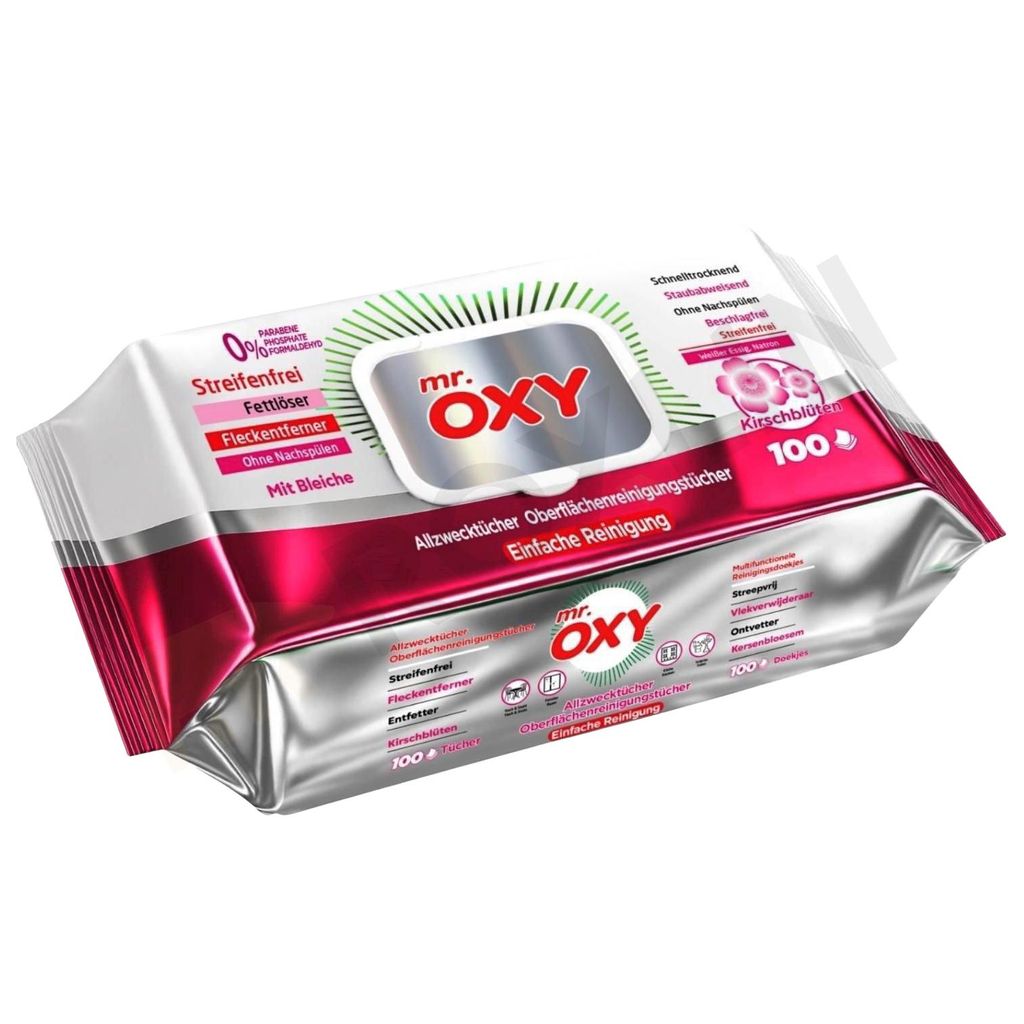 OXY Maxima Allzweck-Reinigungstücher (100 St.) – streifenfrei, fettlösend, schnell trocknend, Kirschblüten-Duft, mit Kirschblüte, ohne Nachs...