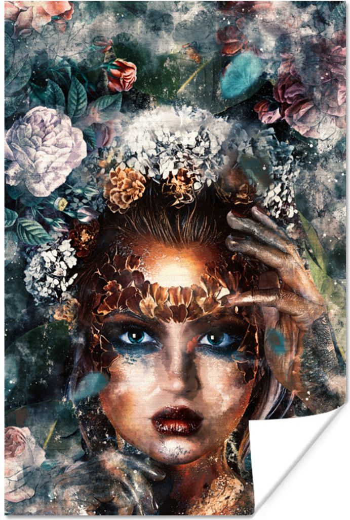 MuchoWow Poster Blumen - Rauchen - Frauen 80x120 cm - Papierdruck
