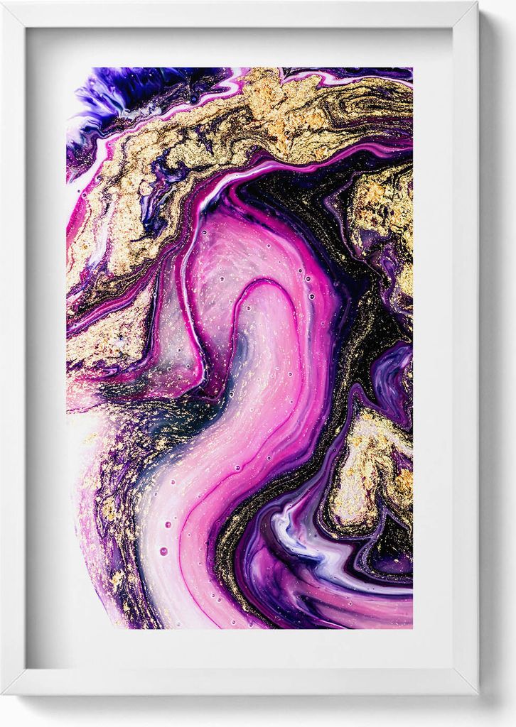 Marmorabstraktion mit Gold– Wandbild mit Rahmen – Gerahmtes Bild – Wanddekoration – 40x60 cm – Weiß