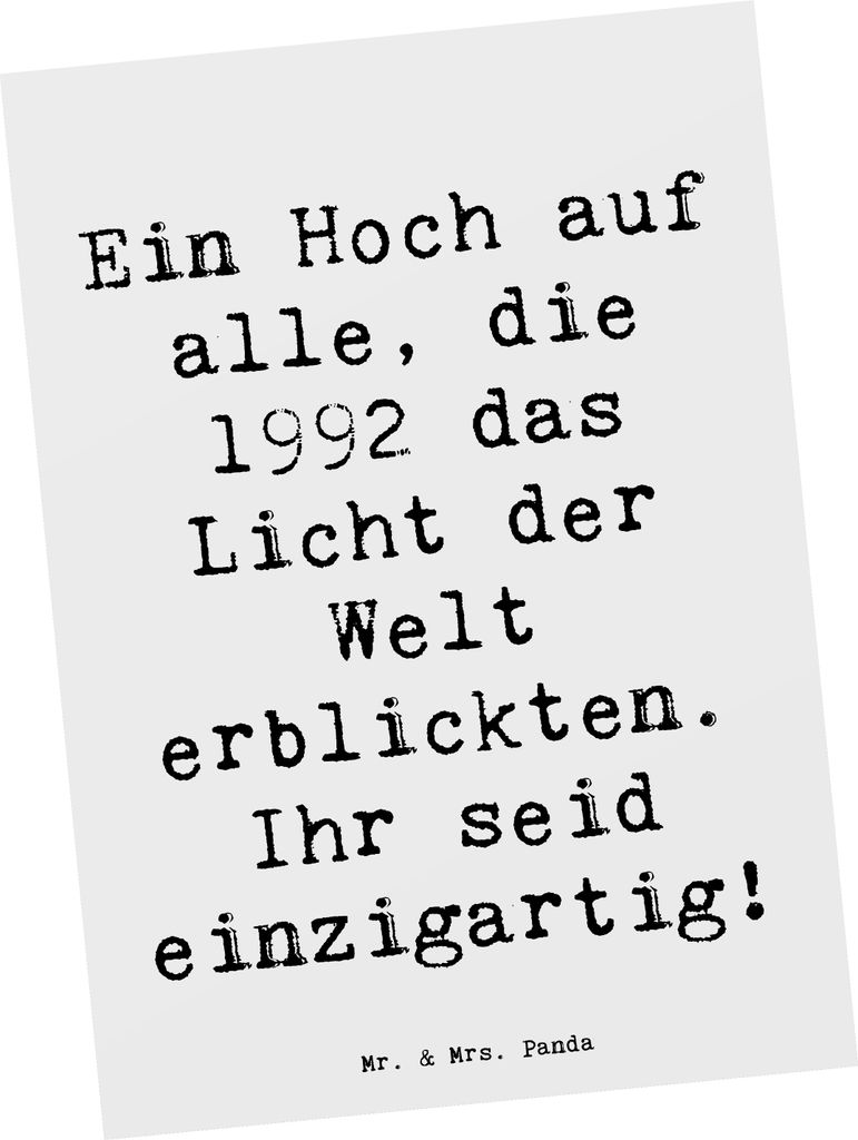 Mr. & Mrs. Panda Postkarte Spruch 1992 Geburtstag Einzigartig - Weiß - Geschenk, Geburtsjahr, Grußkarte, Geburtstagsgeschenk, Ansichtskarte, bild...