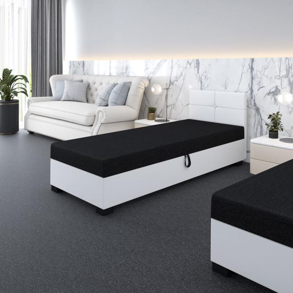 Gepolstertes Einzelbett 100x195 LEJLA 2 - schwarz/weiß