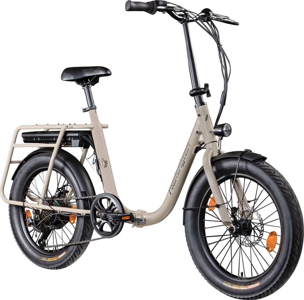Remington FR 1.0 E Bike 20 Zoll Pedelec Klapprad Damen oder Herren 160-200 cm Elektrofahrrad 250 W 7 Gang beige