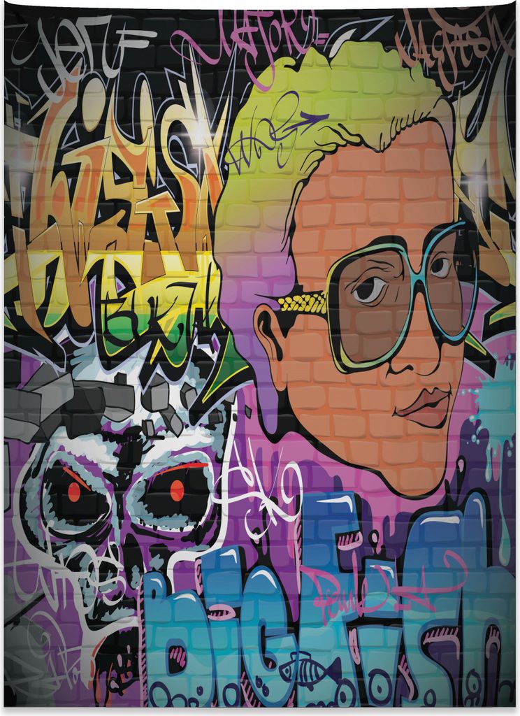 Abakuhaus urban Graffiti Wandteppich, Hip Hop Design aus Weiches Mikrofaser Stoff Kein Verblassen Klare Farben Waschbar, 110 x 150 cm, Mehrfarbig