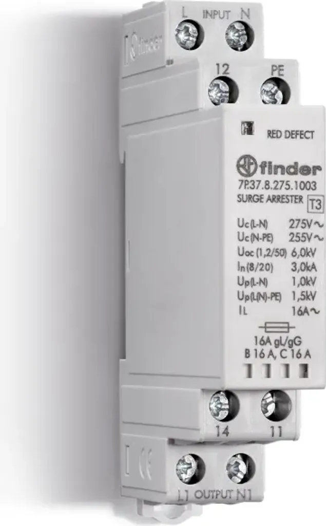 Finder 7P.37 16A Interrupteur inverseur 230V - Type L PE N Gris Pro