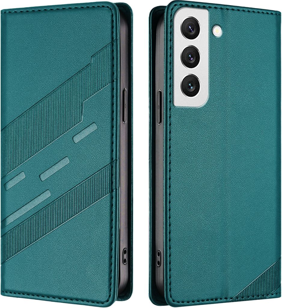 Hülle für Samsung Galaxy S22 5G, Kunstleder Brieftaschen Handyhülle mit Kartenfach und Standfunktion Grün