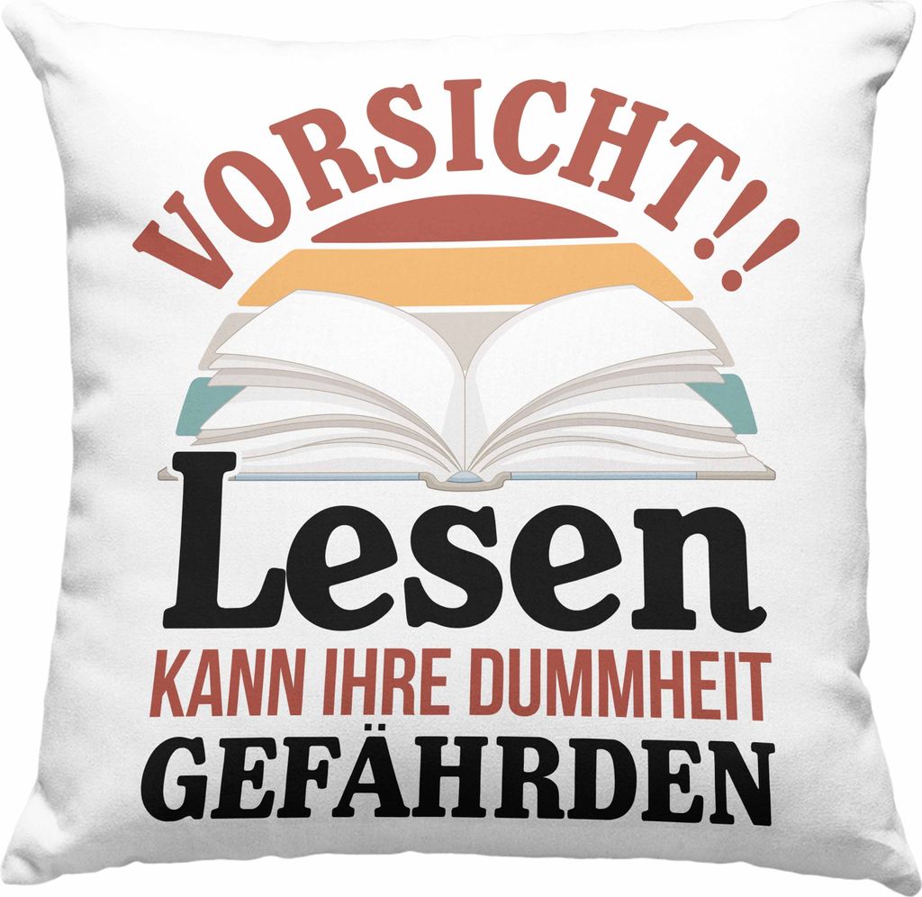 Trendation - Lesen Deko-Kissen mit Füllung 40x40 Leseratte Geschenkidee Buch Leser Deko-Kissen mit Füllung 40x40 Spruch Bücherwurm Lesen Kann I...