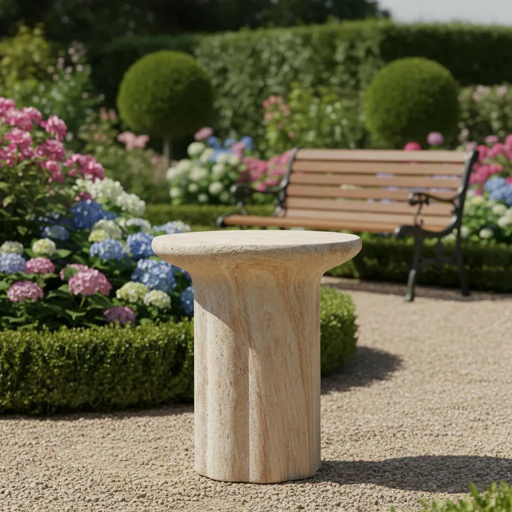 Table d'appoint beige résistante intempéries Merax - Aspect travertin