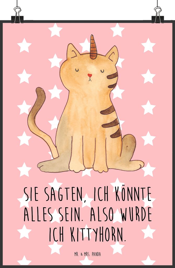 Mr. & Mrs. Panda Bild Einhorn Katze DIN A2 - Rot Pastell - Produktbild 