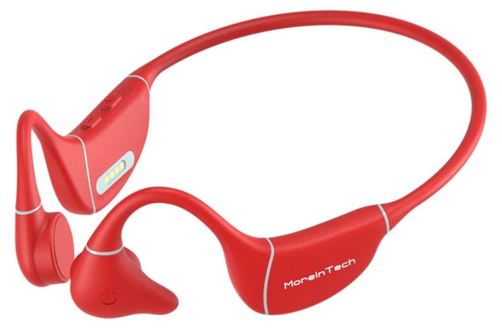 INF Seahorse Series Knochenleitungskopfhörer mit Bluetooth, integriertem MP3-Player, Silikon- und Titanlegierung, Bluetooth 5.4, IPX5 Rot