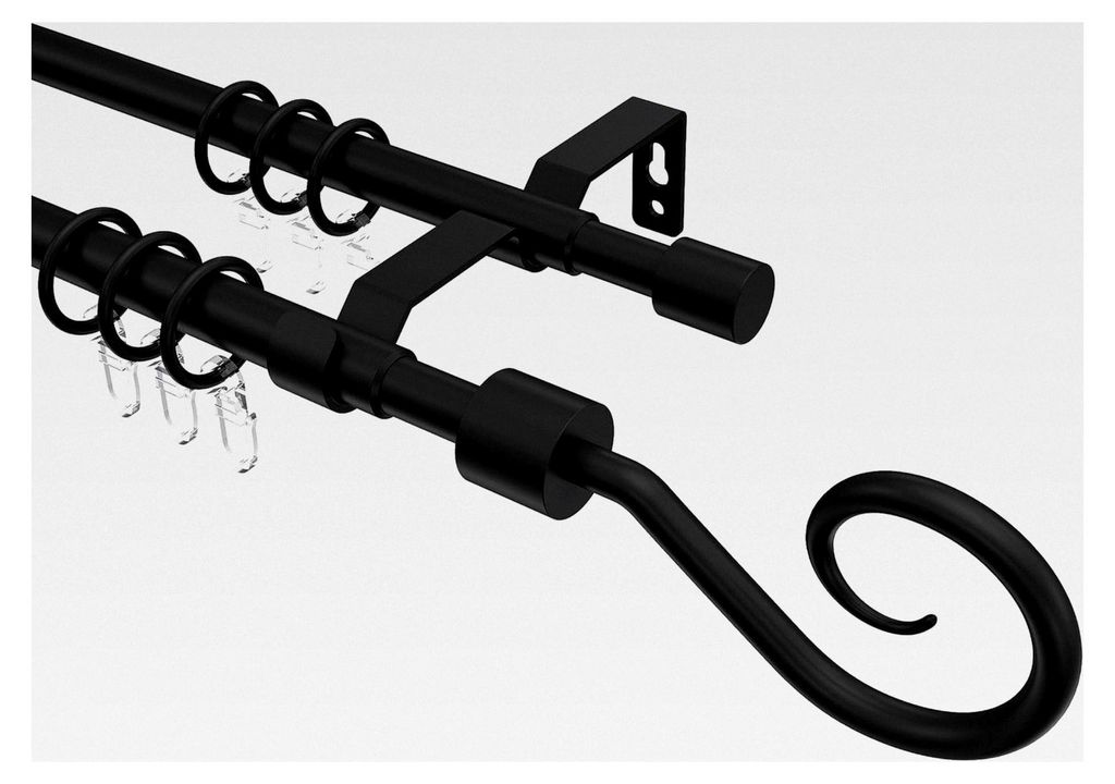 ausziehbare Gardinenstange in Schwarz, zweiläufig, 13/16 mm Ø, 160-300 cm