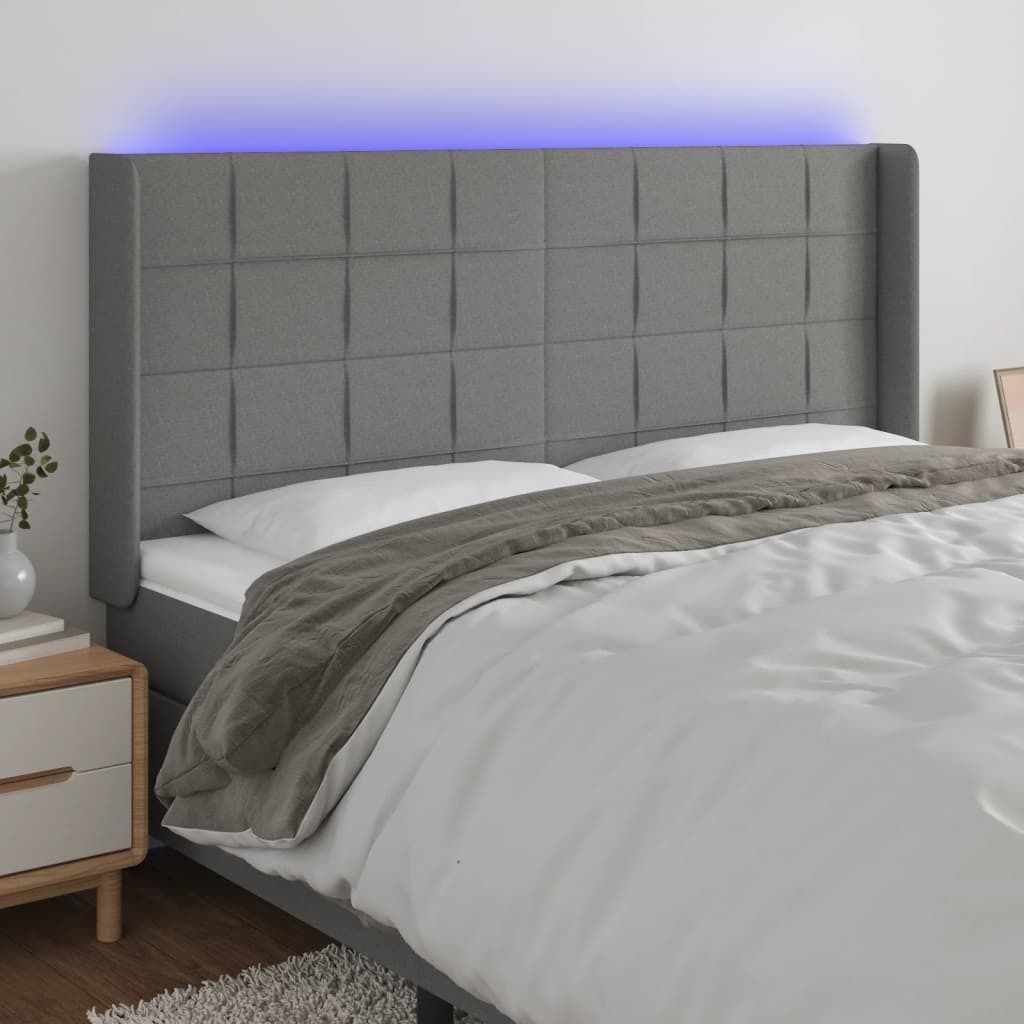 The Living Store LED Kopfteil Dunkelgrau 203x16x118/128 cm Stoff